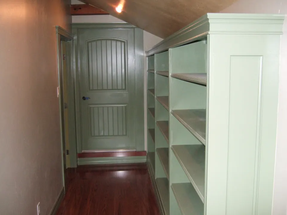 Built-in shelving in the upstairs addition