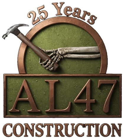AL47 Construction logo: 25 Years, AL47 Construction