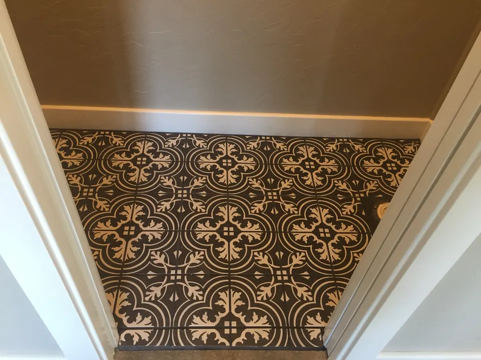Patterned black-and-white tile floor