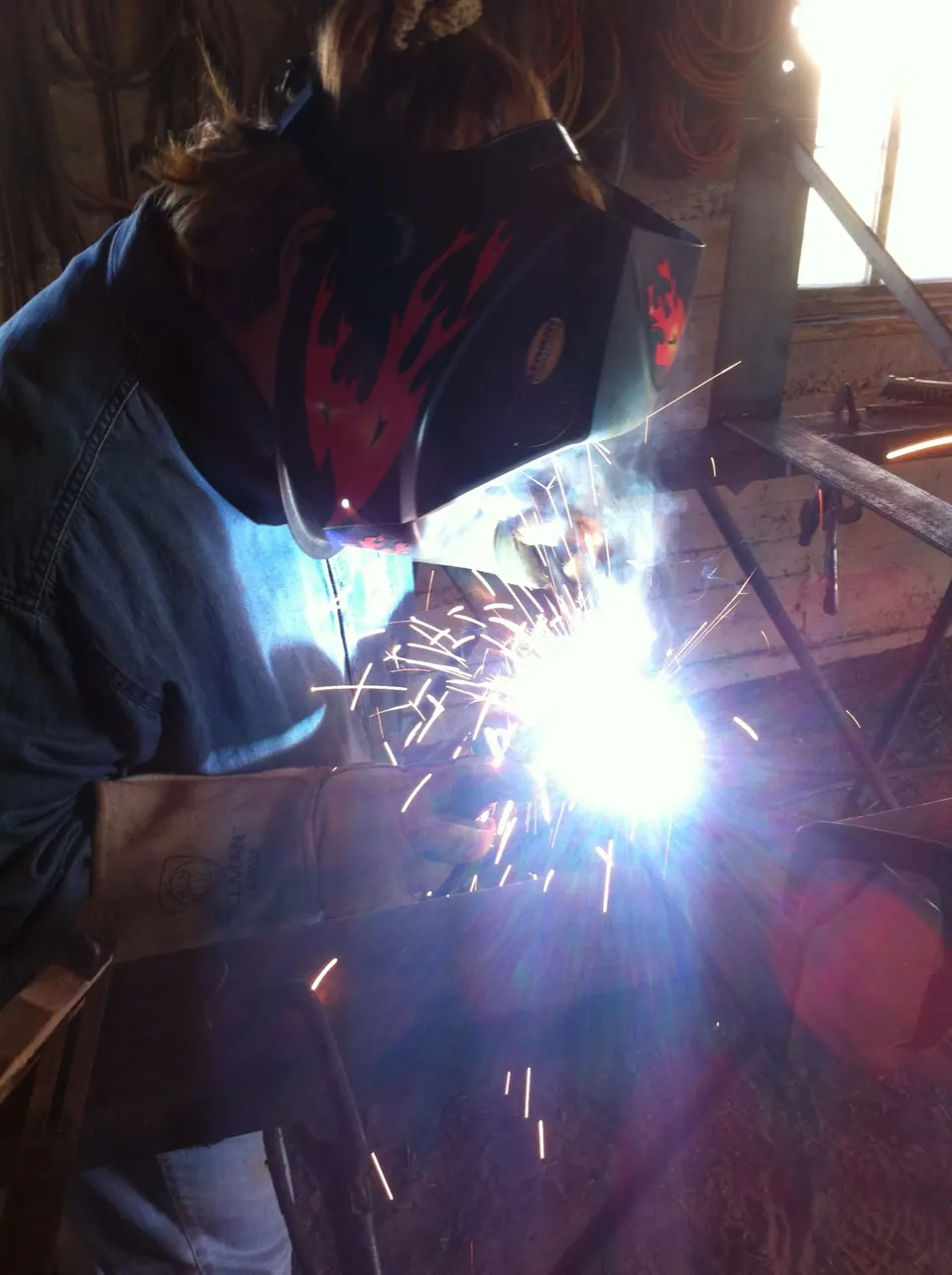 Welding steel in the shop